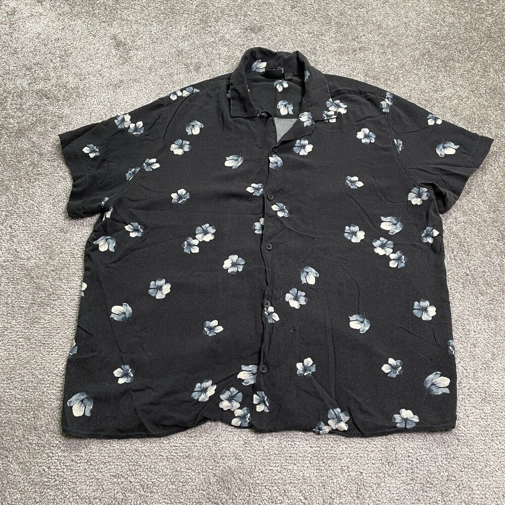 Asos Hawaiian Shirt Mens Medium Black Floral Short Sleeve Button Down Viscose